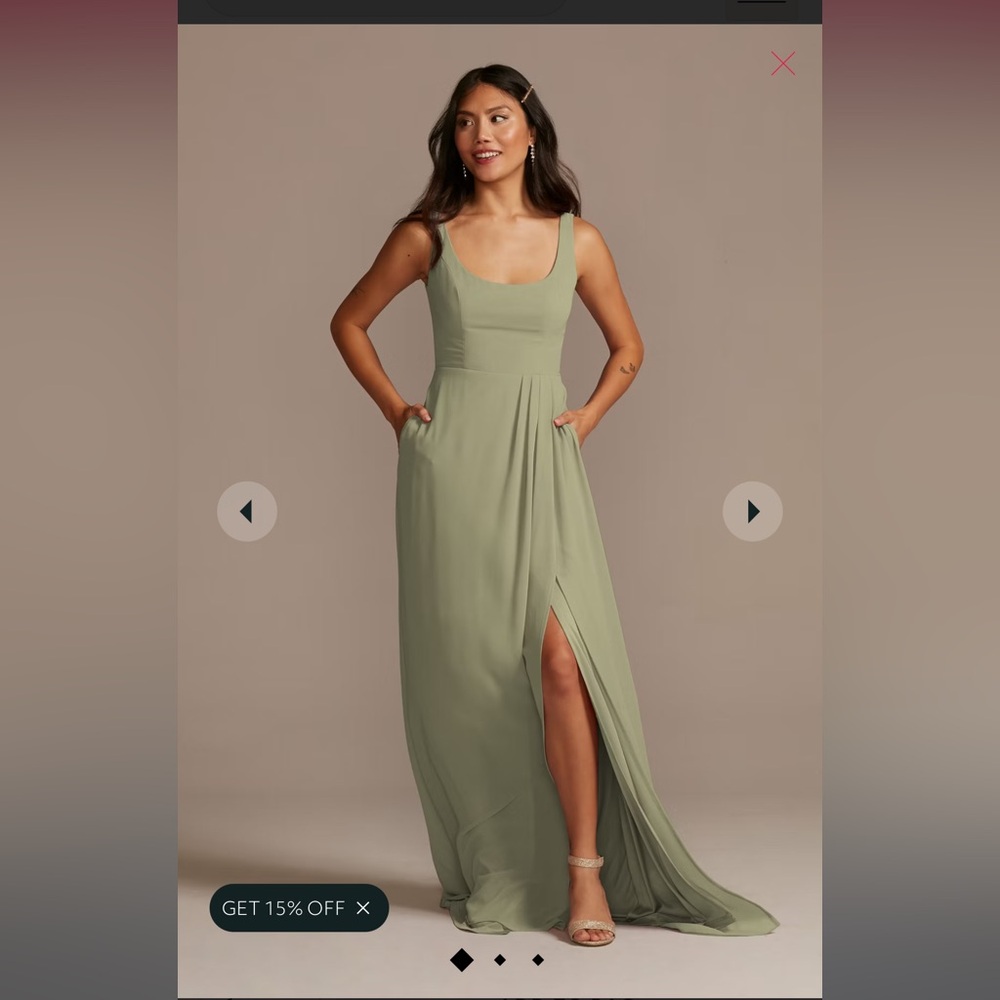David’s Bridal CHIFFON TANK SCOOP NECK BRIDESMAID DRESS,EUCALYPTUS, size 6, NWT